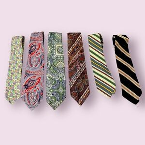 Vintage Silk Linen Cotton neck ties Lot of 6 ties; Various Colors Liberty Rivets